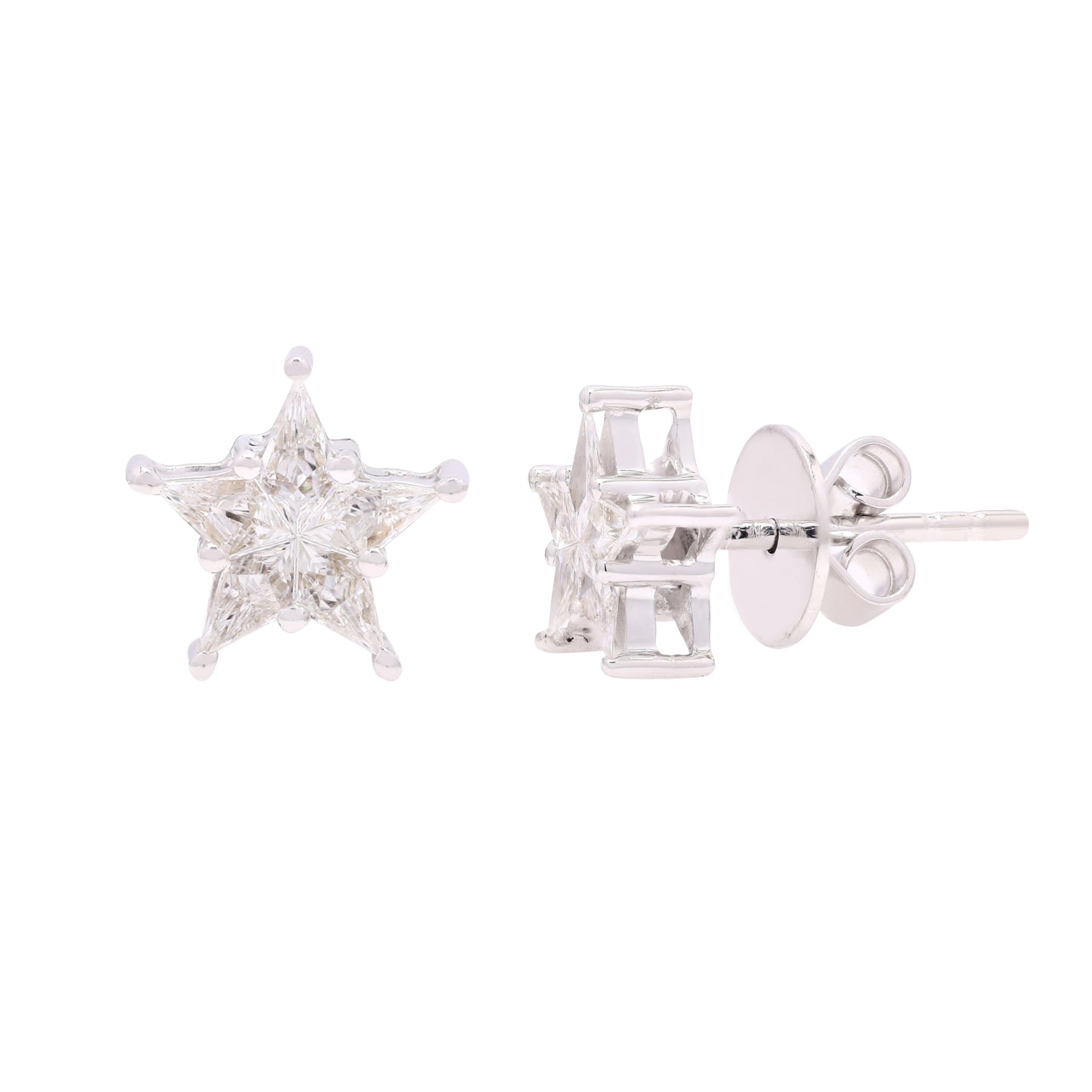 14k Pie-Cut Diamond Studs For Women (Star Shape)