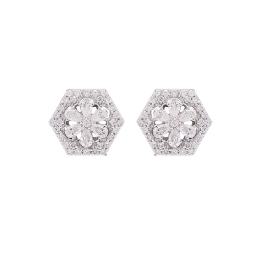14k Gold Floral Diamond Earrings For Women
