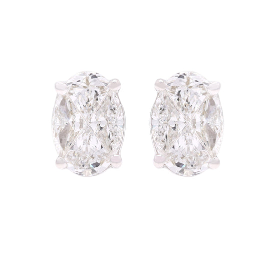 14k Pie-Cut Diamond Studs For Women (Oval)
