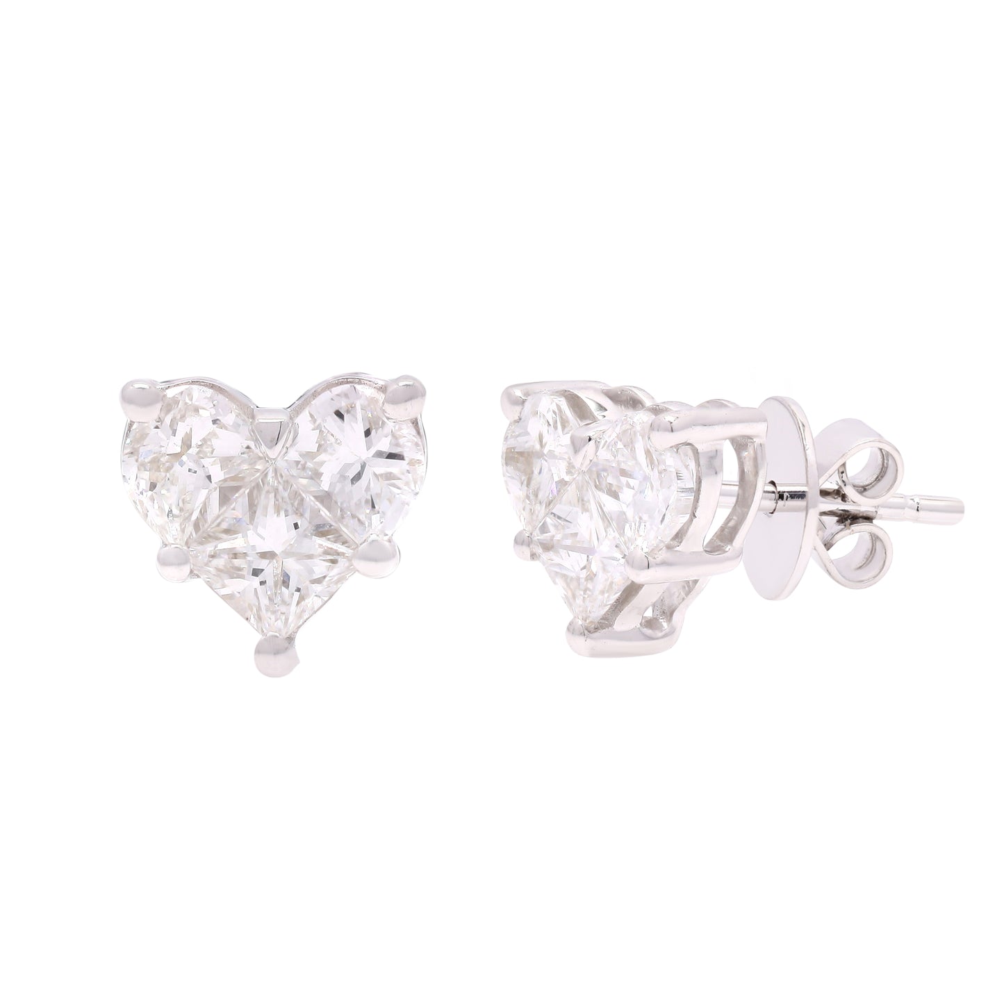 14k Pie-Cut Diamond Studs For Women (Heart Shape)