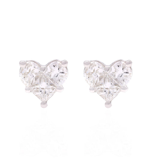 14k Pie-Cut Diamond Studs For Women (Heart Shape)