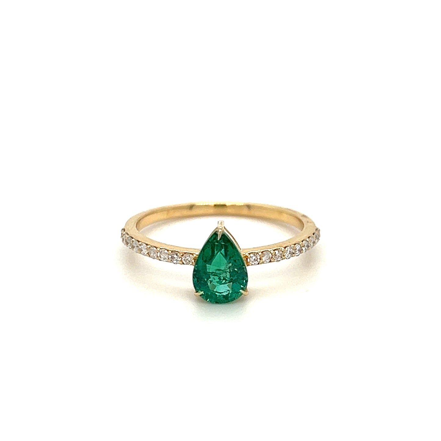 14k Pear Shape Emeralds and Diamonds Ring For Women