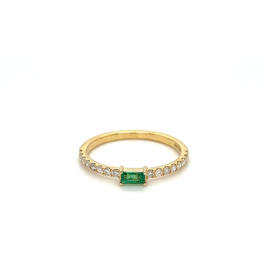 14k Emerald Baguette & Diamonds Ring