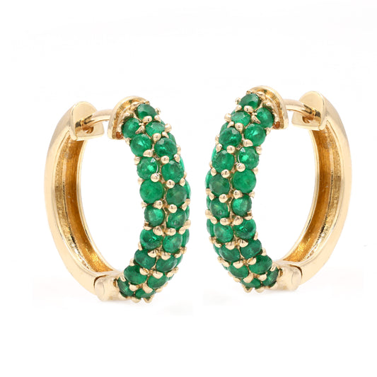 14k Yellow Gold Huggies in Emerald For Women