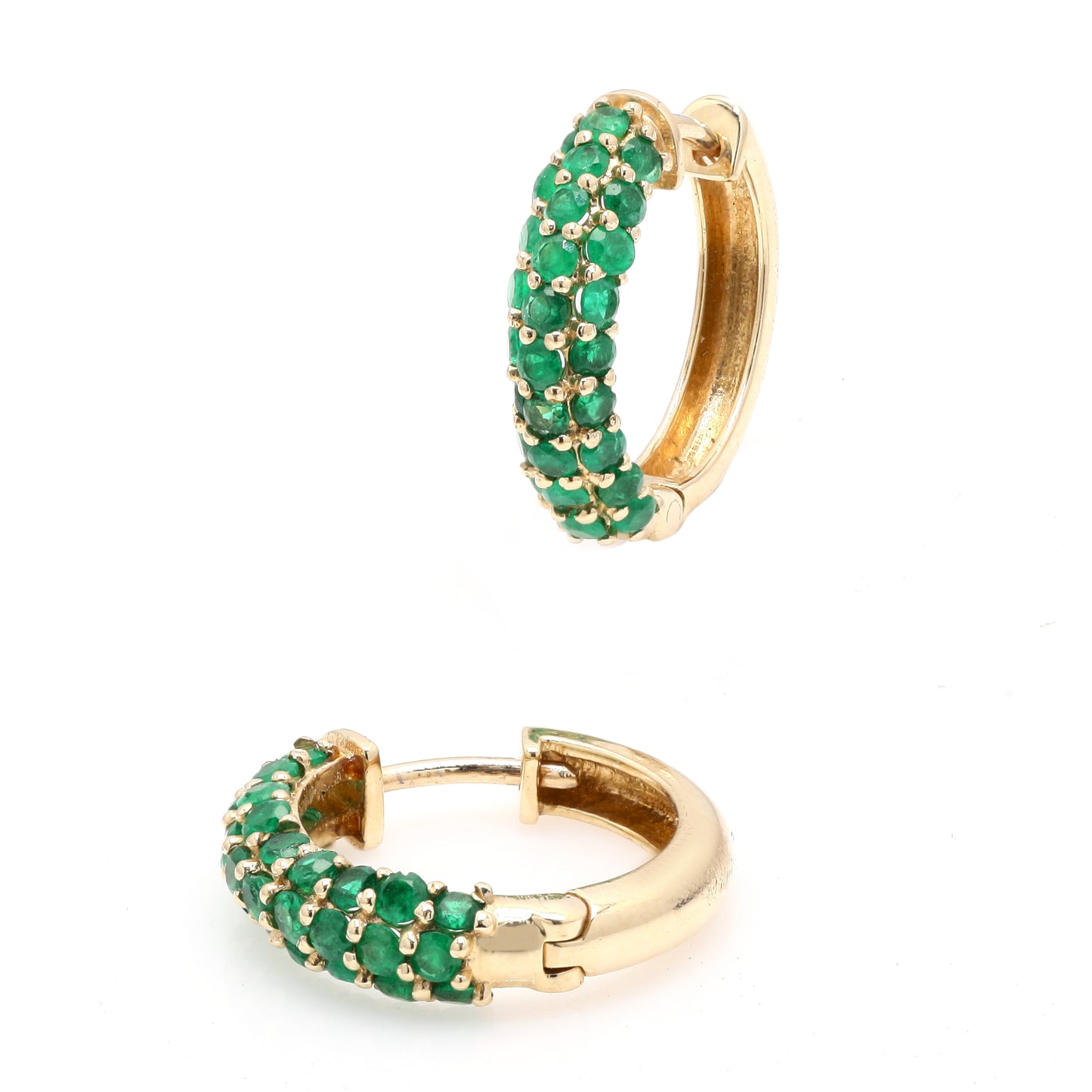 14k Yellow Gold Huggies in Emerald For Women