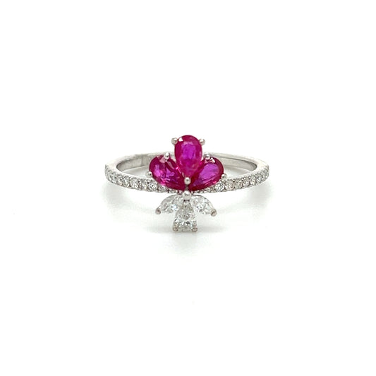 14k Pear Shape Ruby & Round Diamond Ring For Women