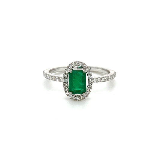 14k Rectangular cut Emerald & Diamond Ring For Women