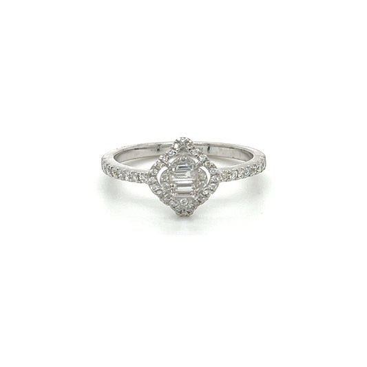 14k Minimalist Baguettes & Round Diamonds Ring For Women