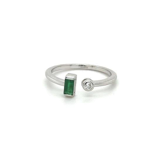 14k Emerald Baguette & Round Diamond Ring for Women