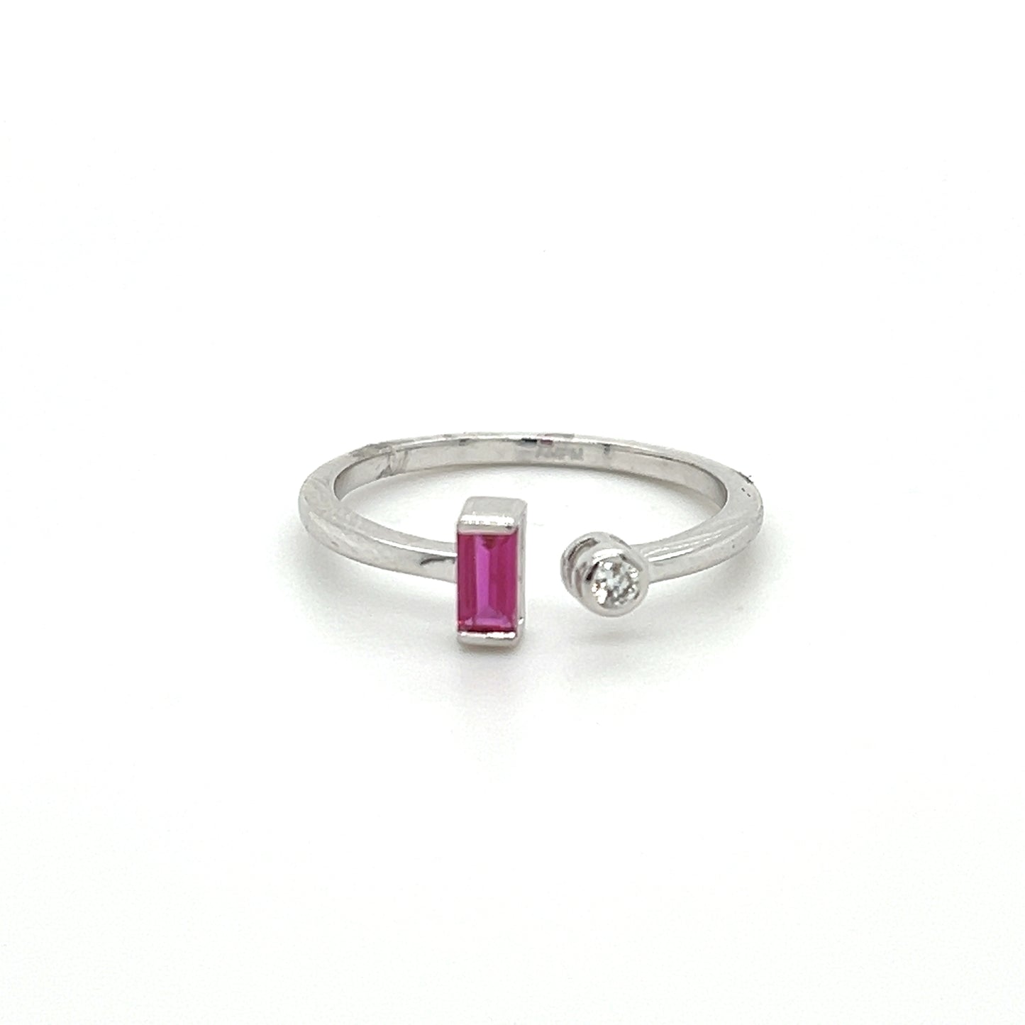 14k Ruby Baguette & Round Diamond Ring for Women