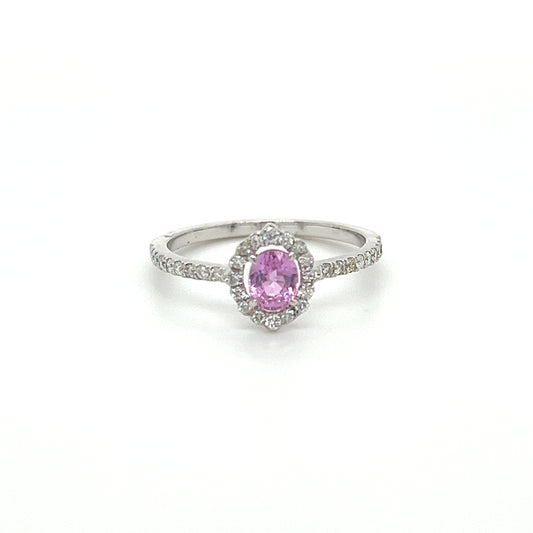 14k Pear Shape Pink Sapphire & Round Diamond Ring For Women