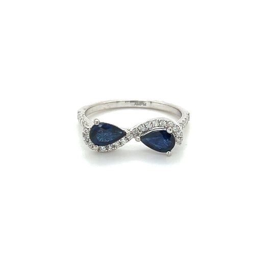 14k Infinity Blue Sapphire & Diamond Ring For Women