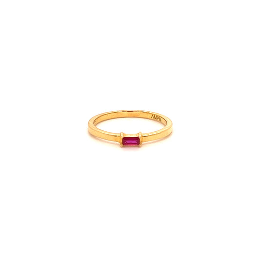 14k Gold Ruby Baguette Ring For Women