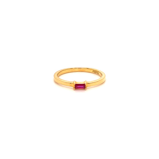14k Gold Ruby Baguette Ring For Women