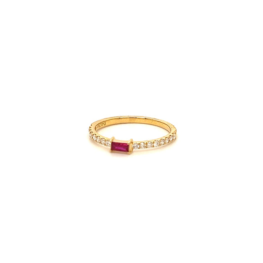 14k Ring with Ruby Baguette & Diamonds For Women