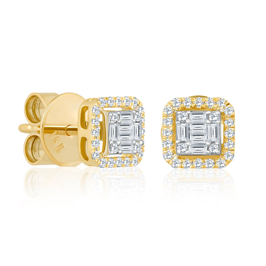 14k Large Sqaure Diamond Studs For Women