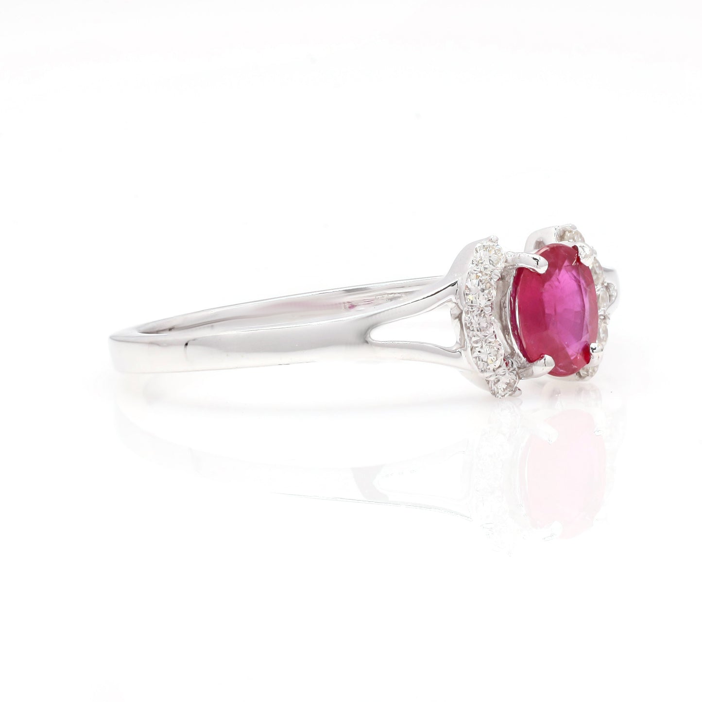 14k Oval Shape Ruby & Round Diamond Ring For Women