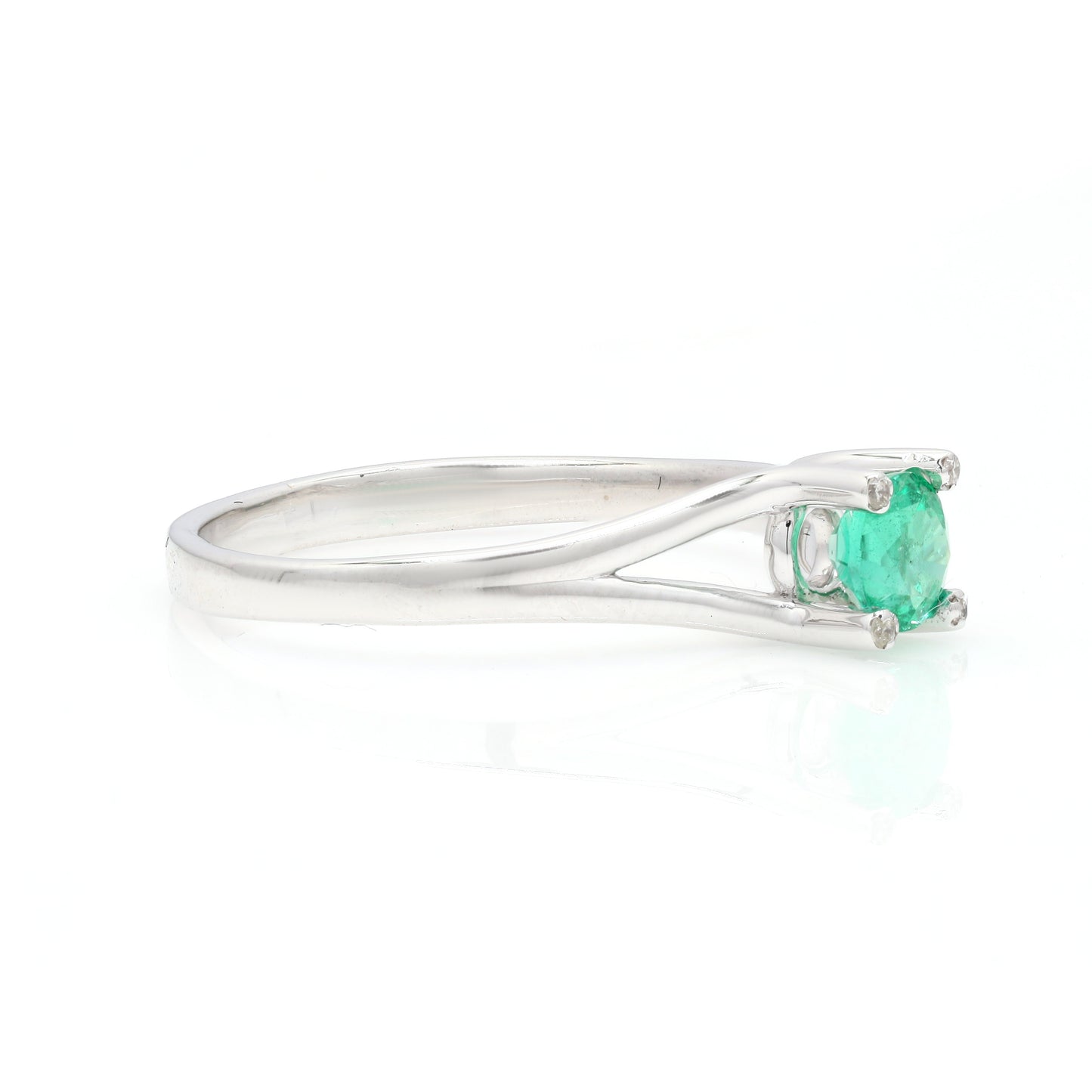 14k Round Emerald & Diamonds Ring For Women
