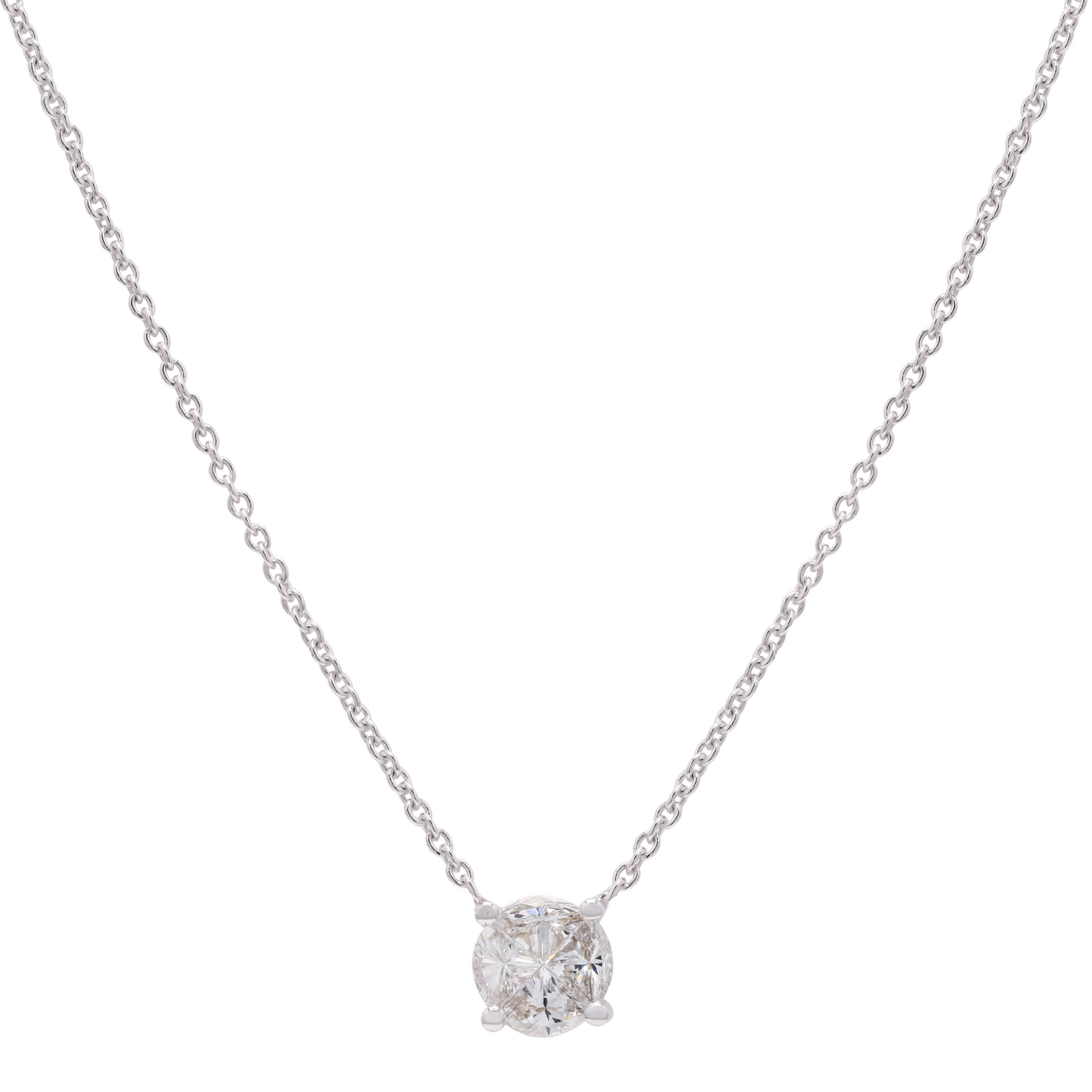 14K Gold Pie-Cut Round 4 Diamond Necklace For Women