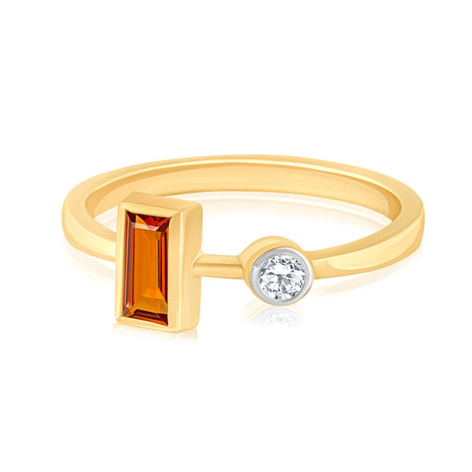 14k Ring with Baguette Shape Citrine & Natural Diamonds For Women