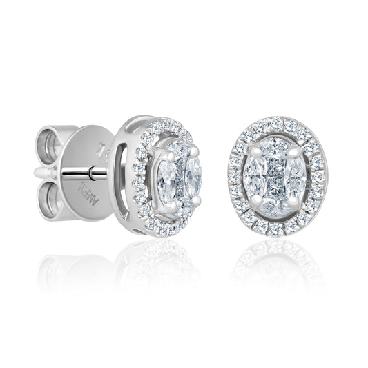 14k Large Oval Shape Diamond Studs For Women