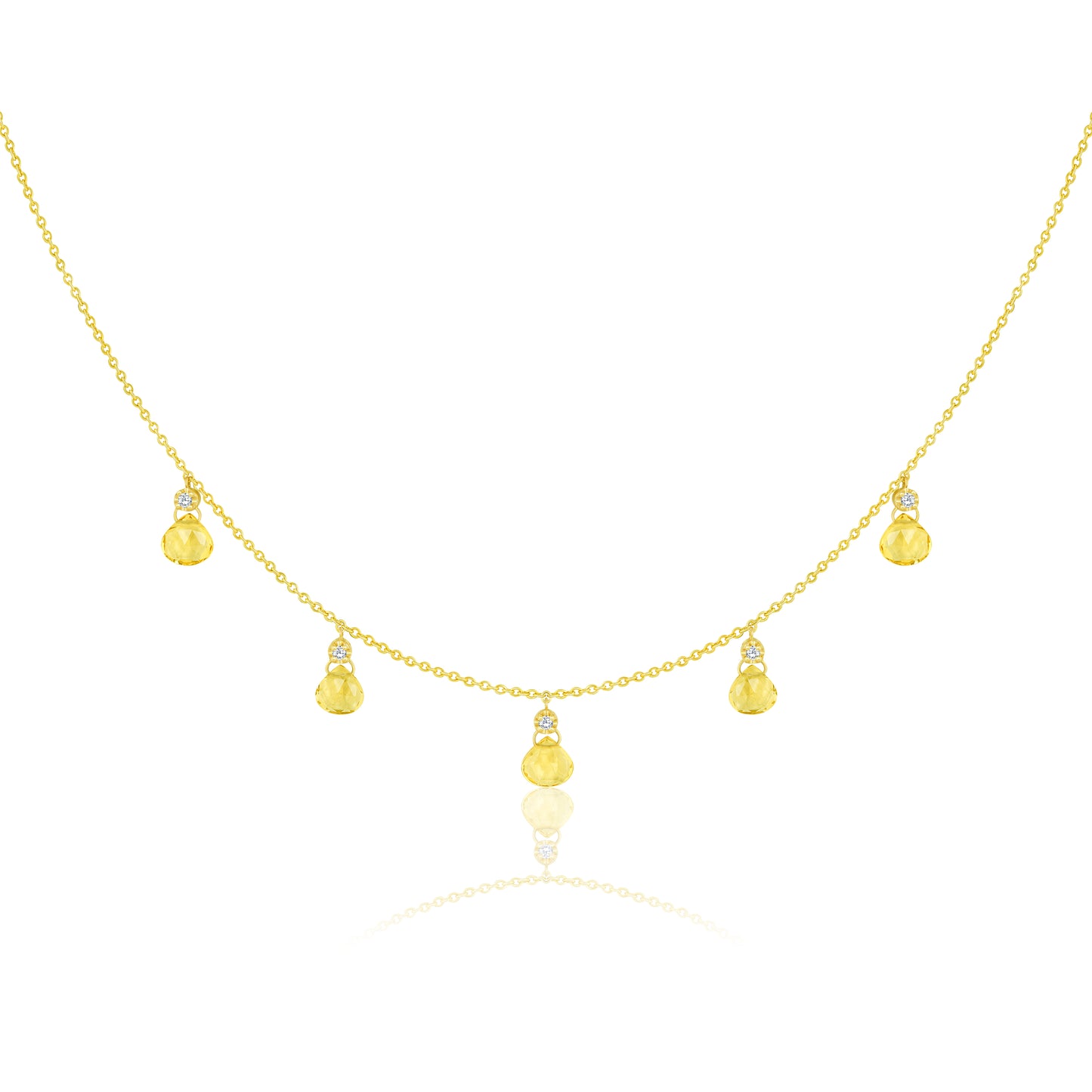 Small Lemon Quartz Drop Necklace With Round Diamonds