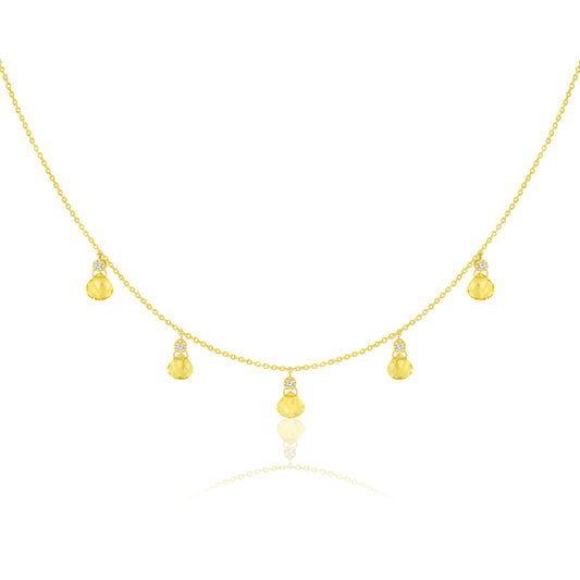 Small Lemon Quartz Drop Necklace With Round Diamonds