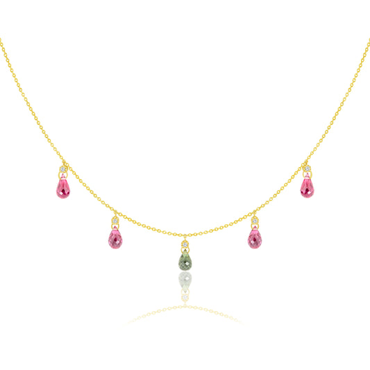 Tourmaline Drop Necklace With Round Diamonds