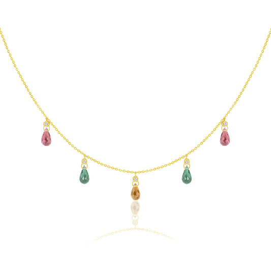 Tourmaline Drop Necklace With Round Diamonds
