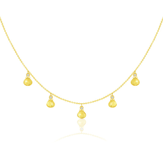 Lemon Quartz Drop Necklace With Round Diamonds