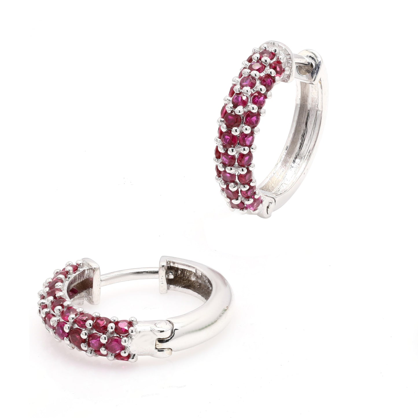14k White Gold Huggies in Ruby For Women