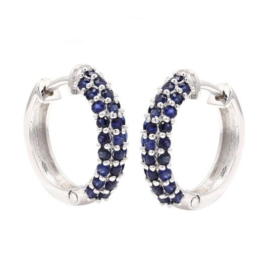 14k White Gold Huggies in Blue Sapphire For Women