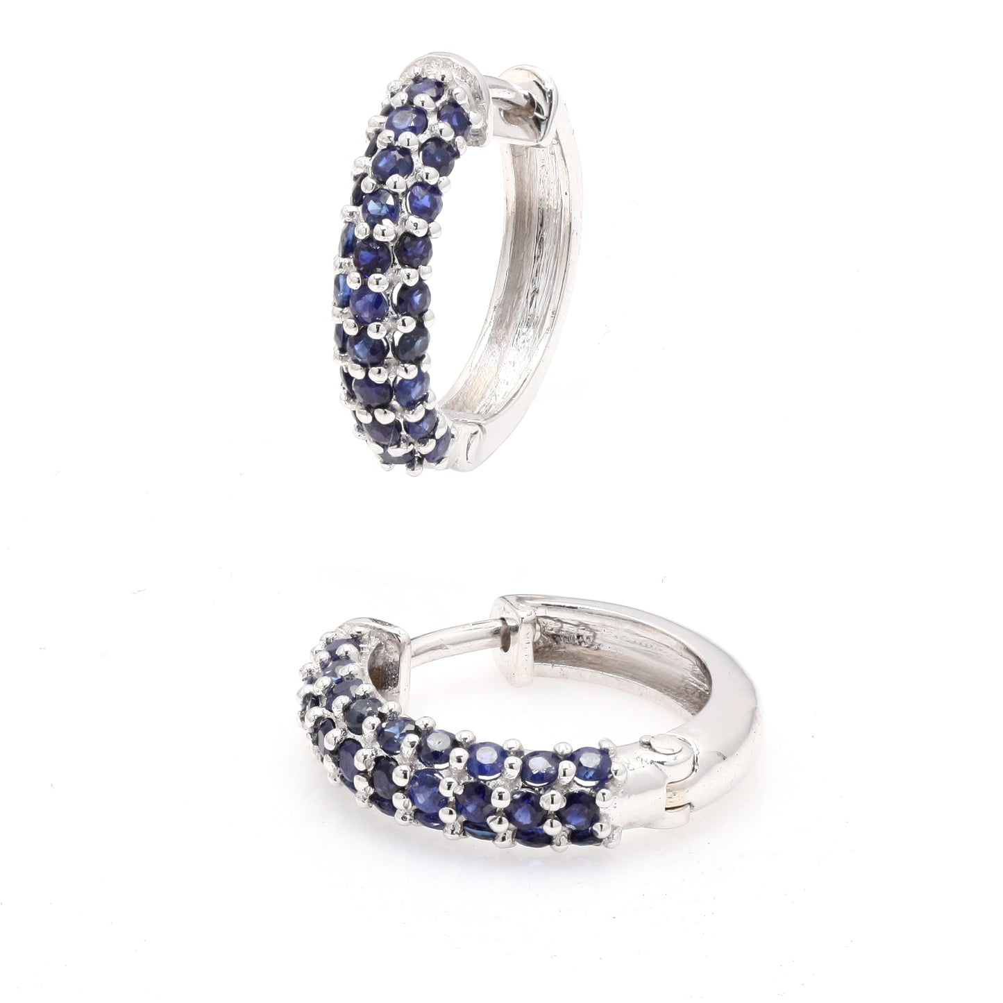 14k White Gold Huggies in Blue Sapphire For Women