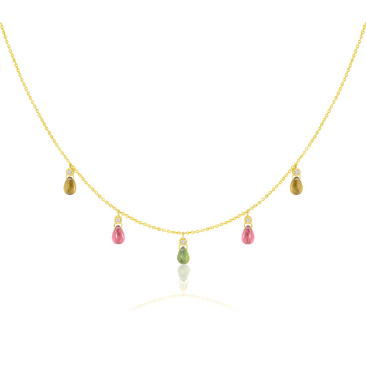 Tourmaline Drop Necklace With Round Diamonds