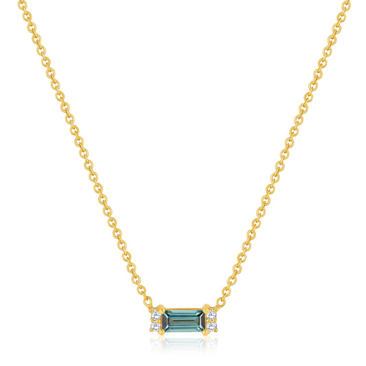 Tourmaline Baguette Shape Pendant Necklace With Round Diamonds