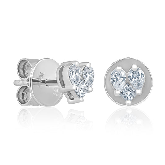 14K Gold Heart Shape Diamond Studs For Women