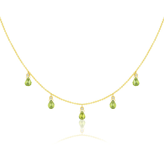 Peridot Drop Necklace With Round Diamonds