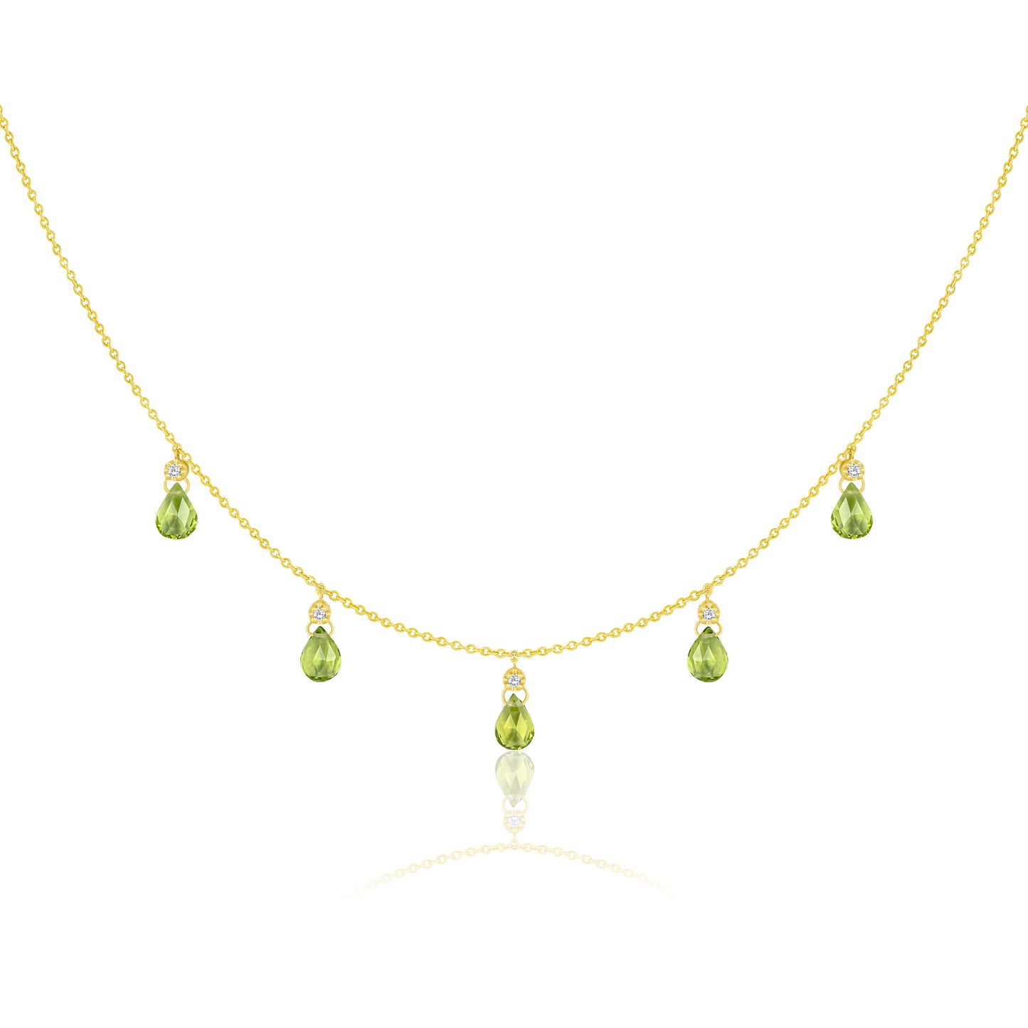 Peridot Drop Necklace With Round Diamonds