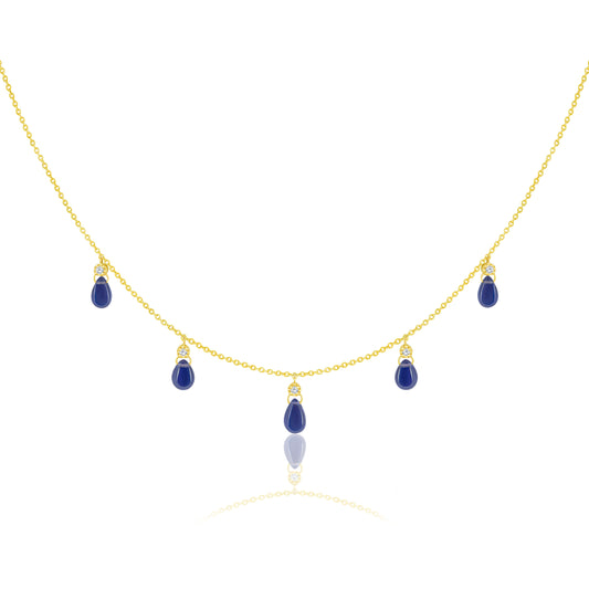 Iolite Drop Necklace With Round Diamonds