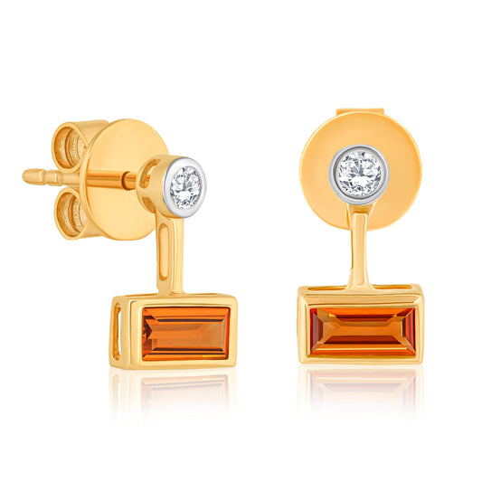 14k Citrine Baguette & Diamond Earrings For Women