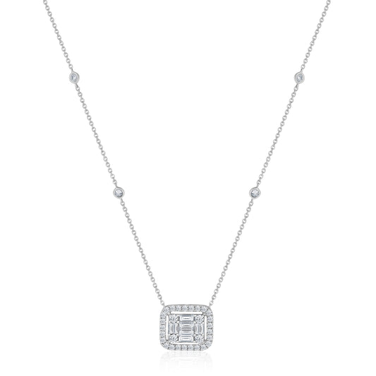 14K Gold Baguette Diamond Necklace For Women