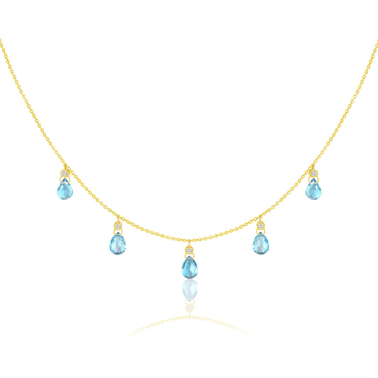 Topaz Drop Necklace With Round Diamonds