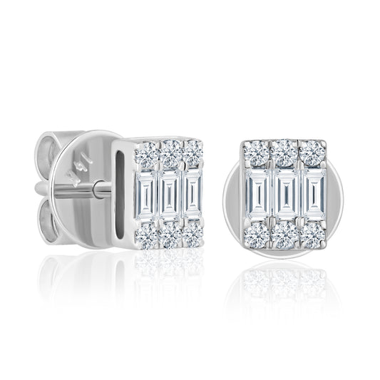 14k Rectangular Shape Diamond Studs For Women