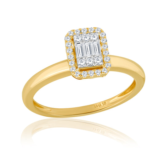 14k Cocktail Ring Round & Baguette Diamonds for Women