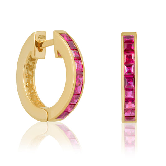 14k Ruby Hoop Earrings For Women