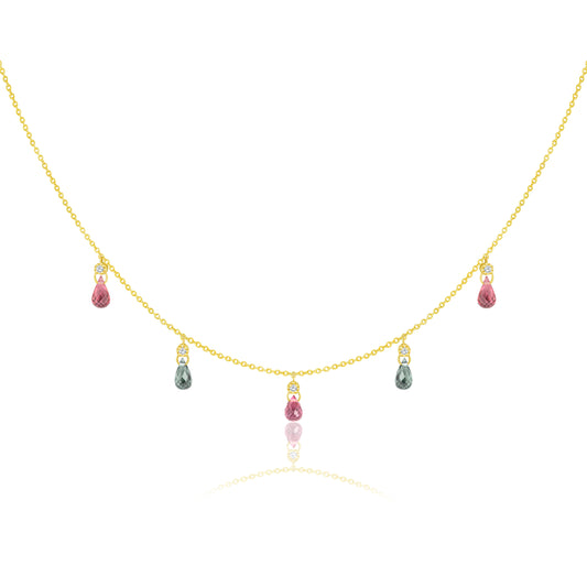 Tourmaline Drop Necklace With Round Diamonds
