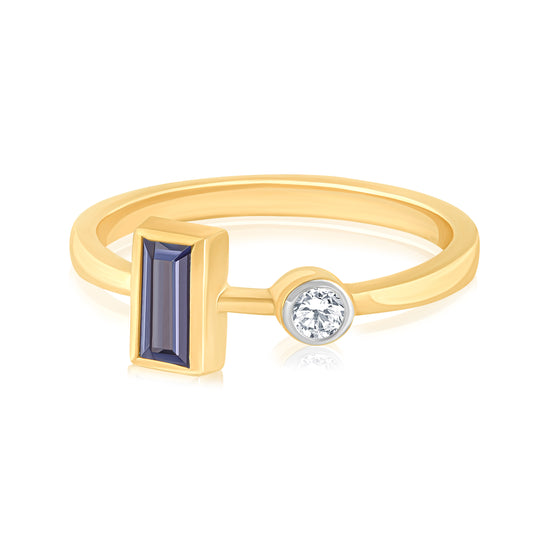 14k Ring with Baguette Shape Iolite & Natural Diamonds For Women