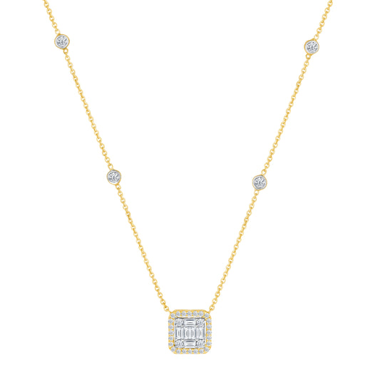14K Yellow Gold Baguette Diamond Necklace For Women