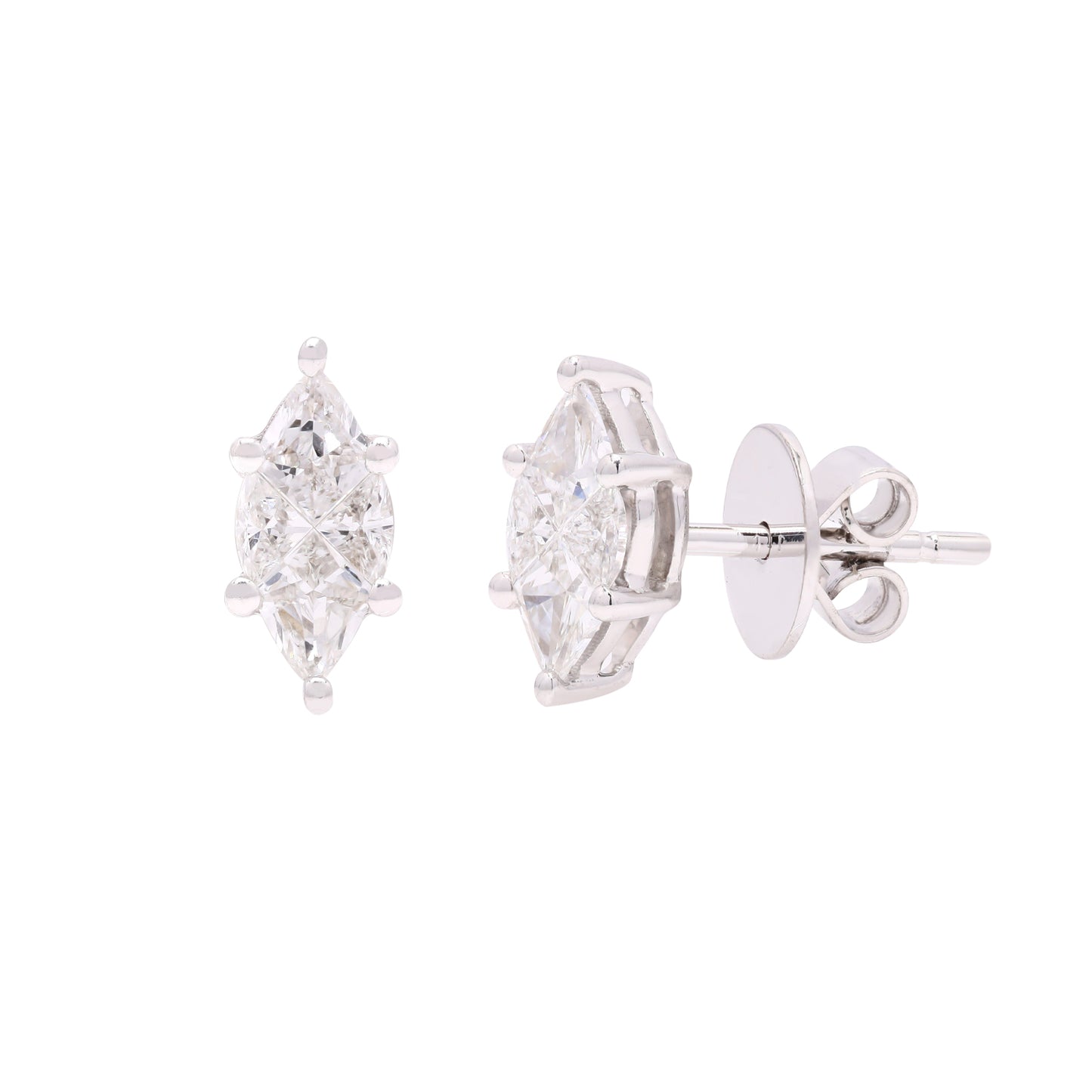 14k Pie-Cut Diamonds Studs For Women (Marquise Shape)