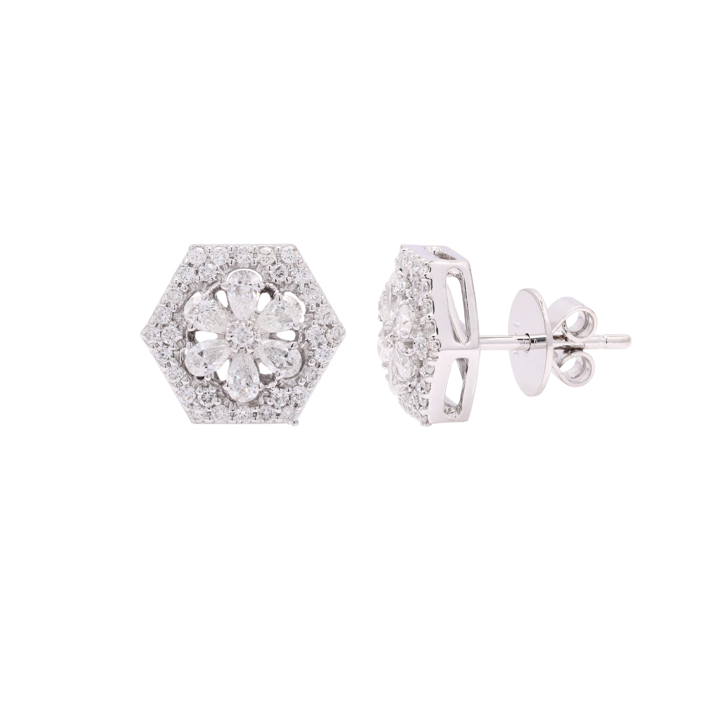 14k Gold Floral Diamond Earrings For Women